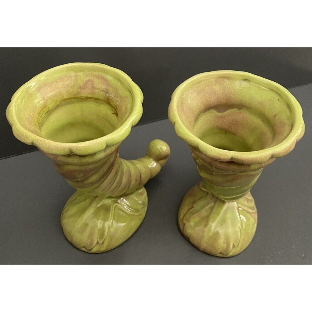 2 Vases West Coast Pottery California 210 Cornucopia Horn Vase Art Deco Vintage - Picture 5 of 10